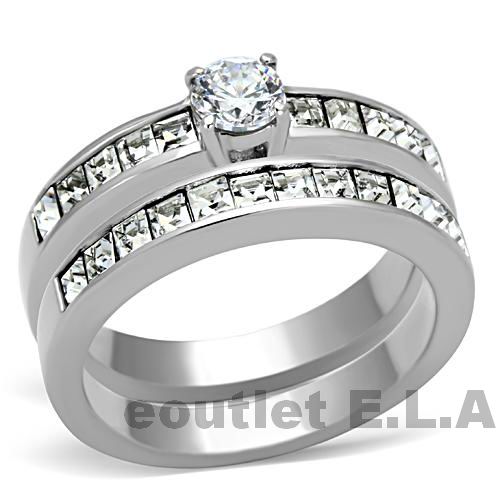 1.23CT PRINCESS CZ STAINLESS STEEL WEDDING SET-size8/9